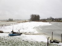 Winterlandschap Afgedamde Maas  Winter landscape along the river Meuse near Poederoijen, Gelderland, Netherlands : color, colour, countryside, Europe European, Gelderland, Holland, horizontal, ice icy, Netherlands, reed, river, riverscape, rowing boat, rural, rural landscape, snow snowy, stream, water, winter