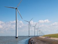 Row of wind turbines along the coast  Row of wind turbines along the coast : Klimaat, alternative, blade, blue, carbon, change, climate, cloud, creative nature, deal, development, dijk, dike, dioxide, duurzaam, duurzame, electriciteit, electricity, energy, environment, environmental, field, flevoland, generate, generator, global, grass, green, holland, ijsselmeer, industrial, industry, innovation, landscape, landschap, meer, mill, nederland, oever, power, production, propeller, renewable, resource, rotation, rudmer zwerver, sea, sky, spin, spring, springtime, summer, supply, sustainable, technology, tower, turbine, warming, water, waterkant, white, wind, windfarm, windmill, windmolen, windturbine, zomer