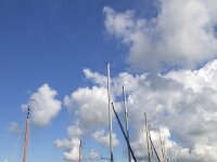 Cumulus clouds above yacht harbour and lake in  Dutch province Friesland  Cumulus clouds above yacht harbour and lake in  Dutch province Friesland : countryside, open wide, room, flat, blue sky, white clouds, clouds, rural, rural landscape, landscape, non-urban landscape, outside, nature, natural, outdoor, outdoors, no people, nobody, summer, summertime, day, daytime, Oudega, Aldegea, sudwest-fryslan, friesland, fryslan, netherlands, holland, dutch, europe, european, water, horizon, non-urban scene, cumulus clouds, cumulus, cloud, yacht harbour, yacht, lake, aldegeaster brekken