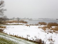 Winter landscape along river Meuse near Poederoijen, Gelderland, Netherlands  Winter landscape along river Meuse near Poederoijen, Gelderland, Netherlands : countryside, Europe European, Gelderland, Holland, Netherlands, reed, river, riverscape, rural, stream, water, winter, rural landscape, ice, icy, Meuse, snow, snowy, wintertime, dike, trees