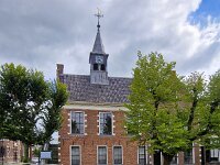 Townhall of Dutch village Balk, Friesland  Townhall of Dutch village Balk, Friesland : de friese meren, friesland, fryslan, netherlands, holland, dutch, europe, townhall, monument, historic, building, gable, step gable, tower, Balk, european, architecture, old, 17th century, bridge, canal, water, river, summer, summertime, de fryske marren