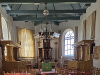 Interior of the historic church of the Dutch village Elahuizen, Friesland, Netherlands  Interior of the historic church of the Dutch village Elahuizen, Friesland, Netherlands : interior, historic, church, monument, building, architecture, 19th century, religion, religious, landmark, bench, benches, inside, windows, no people, nobody, Friesland, Fryslan, Netherlands, Dutch, europe, Elahuizen, De Friese Meren, pulpit