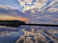 Sunset over Dutch lake Aldegeaster Brekken, Friesland, Netherlands  Sunset over Dutch lake Aldegeaster Brekken, Friesland, Netherlands : sunset, evening, sun, sky, red, romantic, twilight, dusk, grow dark, Aldegeaster Brekken, Sudwest-Frylan, Friesland, Fryslan, Netherlands, Dutch, europe, european, lake, water, clouds, clouded, blue, white, mirrored, reflection, reflected, rural, landscape, rural landscape, rural scene, non-urban landscape, non-urban scene, outside, outdoor, outdoors, no people, nobody, season, summer, summertime, colorful, beautiful, horizon