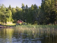 Bergsplass  Stga along lake "Norra Kornsjon" SE of Halden, Norway : cabin stuga, color, colour, Europe European, Halden, holiday, horizontal, lake, nature natural, Norre Kornsjon, Norway, Norwegian, rural landscape, Scandinavia Scandinavian, summer, vacation house, water