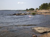 Oever van het Vanernmeer  Bank of Lake Vanern, Säffle, Dalsland, Sweden : Europe European, Lake Vanern, Saffle Dalsland, Scandinavia Scandinavian, Sweden Swedish, bank shore, beach, color, colour, horizontal, lake, nature natural, rock rocky, rural landscape, sand, summer, swim swimming, water