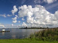 Cumulus clouds above lake Alde geaster Brekken in  Dutch province Friesland  Cumulus clouds above lake Alde geaster Brekken in  Dutch province Friesland : countryside, open wide, room, flat, blue sky, white clouds, clouds, rural, rural landscape, landscape, non-urban landscape, outside, nature, natural, outdoor, outdoors, no people, nobody, summer, summertime, day, daytime, Oudega, Aldegea, sudwest-fryslan, friesland, fryslan, netherlands, holland, dutch, europe, european, water, horizon, non-urban scene, cumulus clouds, cumulus, cloud, lake, aldegeaster brekken